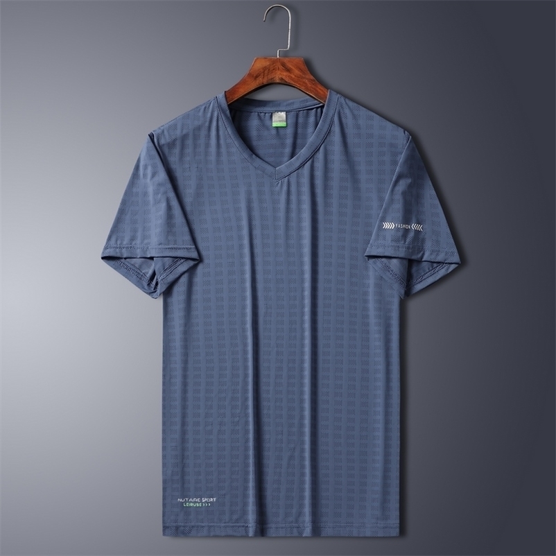 

Men's Large Size T-shirt Summer Nylon Spandex Elastic Oversize Husband Casual Classic Short Sleeves Plus Top Male T Shirt 211106, Blue