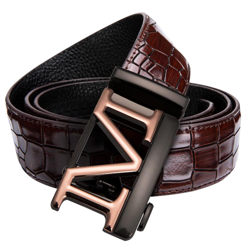 

Vintage Crocodile Pattern Belt Luxury Alligator Automatic Buckle Men's Belts Without Tooth On Strap Novelty 36 Styles, Black;brown