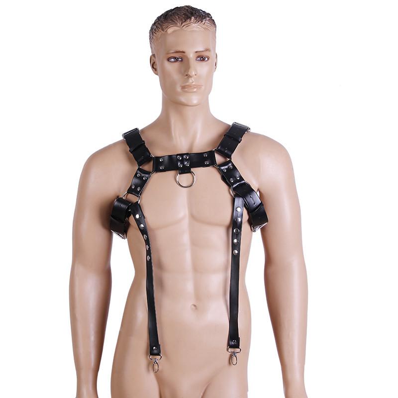 

Sexy Men Erotic PU Leather Harness Punk Belts Gothic Body Bondage Cage Chest Garter Lingerie Clubwear Male Bust, Black;brown