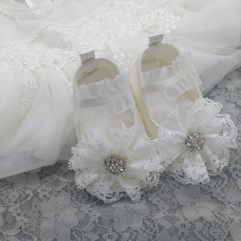 

First Walkers Summer Born Princess Baby Girls 100days/Full Month/1st Birthday Christening White Soft Soled Flower Handmade Walker