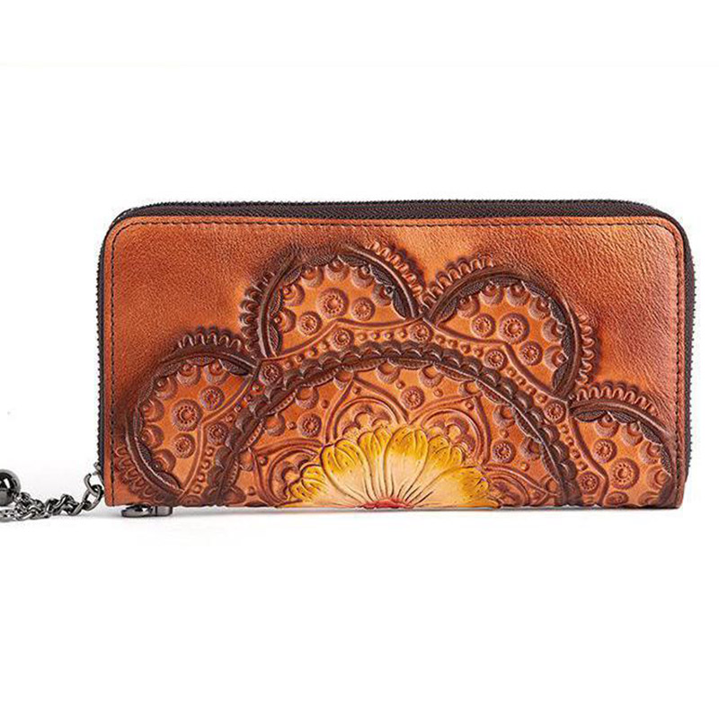 

Women Genuine Leather Purse Long Clutch High Quality Cowhdie Phone Flower Purse Wallets, Blue