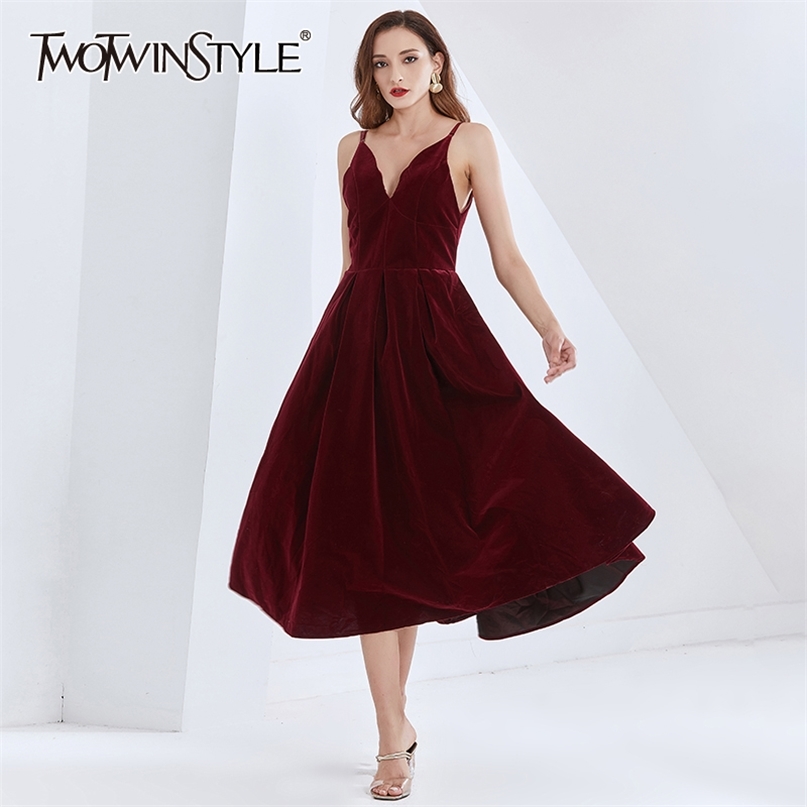 

Velvet Dress For Women V Neck Sleeveless Off Shouder Sexy Large Size Backless Dresses Female Fashion Clothing 210520, Black