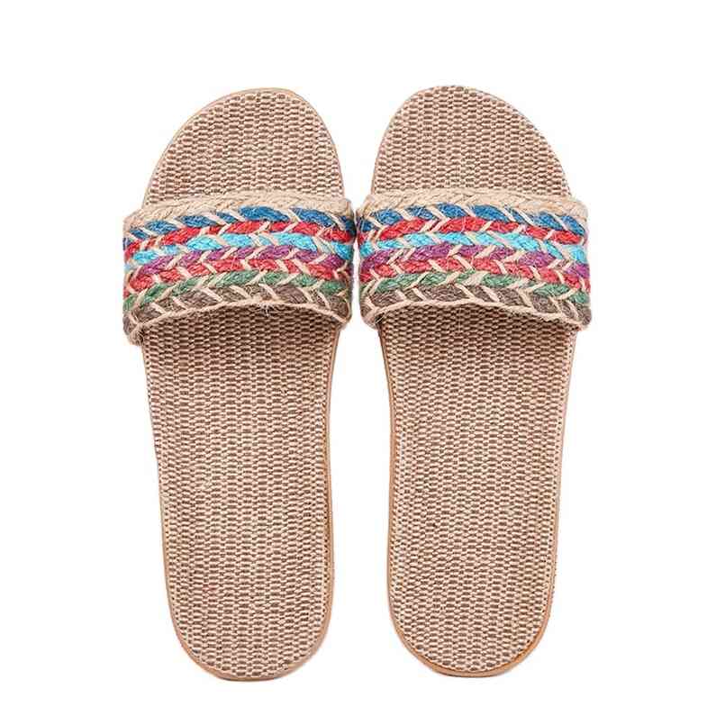 

Suihyung Women Flax Slippers Flat Sandals Summer Non-Slip Ladies Home Shoes Breather Belt Casual Slides Female Indoor Flip Flops 210607, As show