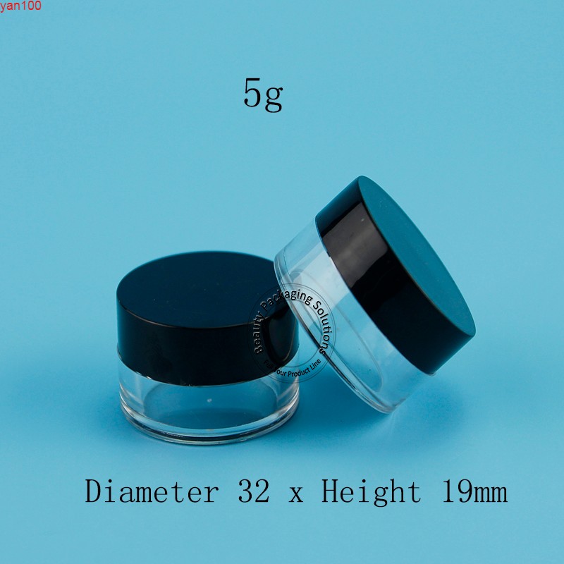 

50pcs/lot Promotion 5g Plastic Cream jars Small Sample Container 5ml With Black Cap Empty Mini Refillable Cosmetic Bottlesgood qutity