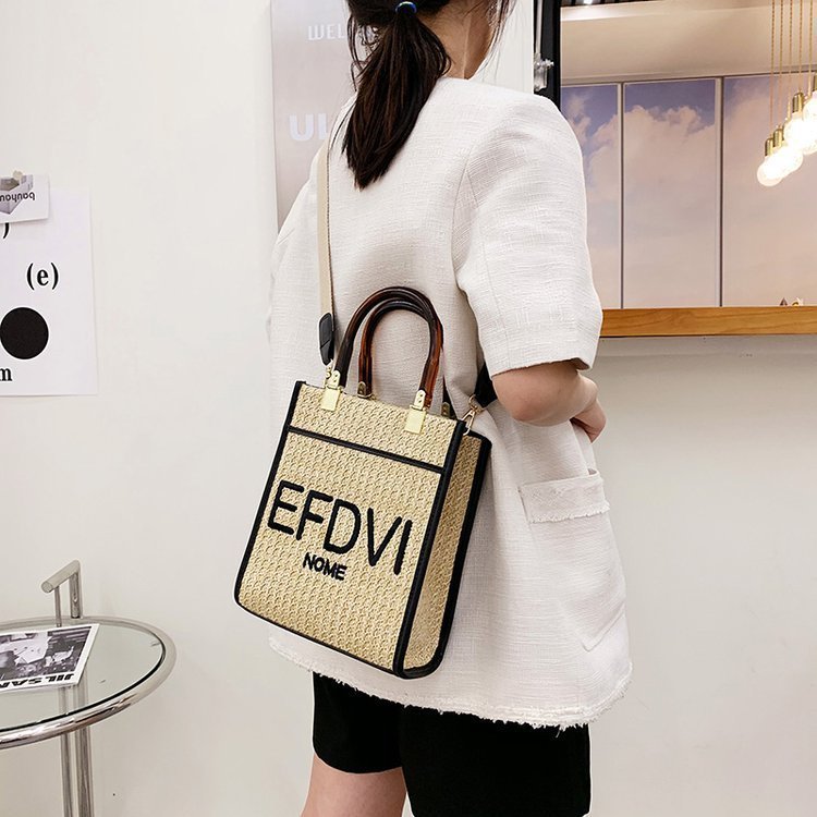 

Womens Purses & Handbags Personalized woven handbag women's summer new mini middle large sling shoulder bag fashion letter Tote Bag Messenger Purse, Horizontal white