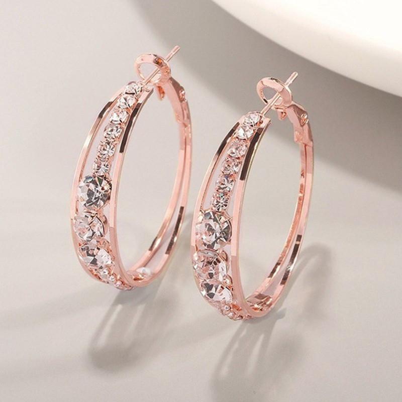 

Hoop & Huggie Rose Gold Color Drop Earrings For Women Female Statement Hollow Circle Crystal Hanging Dangle Fashion Jewelry, Golden;silver