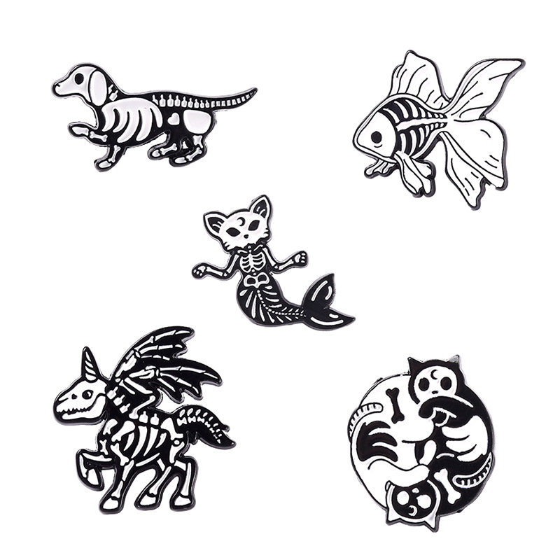 

Unicorn Skull Mermaid Fish Dog Brooches European Alloy Animal Series Lapel Pins Women Geometric Punk Bags Clothes Badge Jewelry Accessories, Mixed colors
