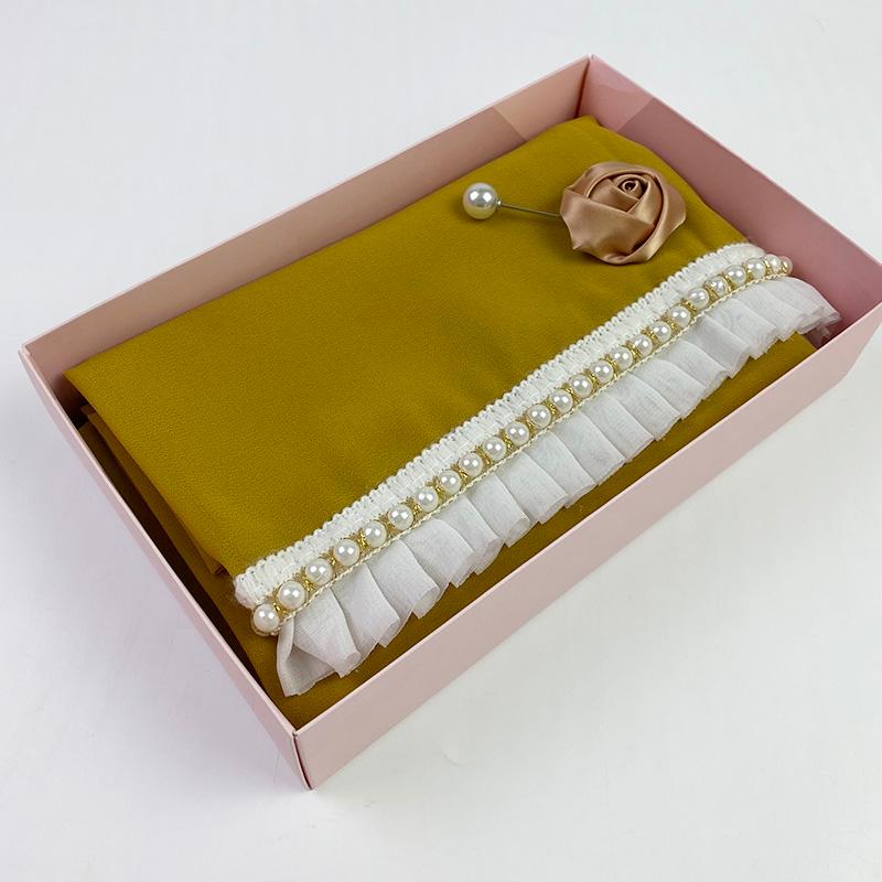 

Scarves Muslim Chiffon Hijab Scarf With Stitch Pleated Pearl Solid Color Shawl Head Wrap Islamic Hijabs Headscarf