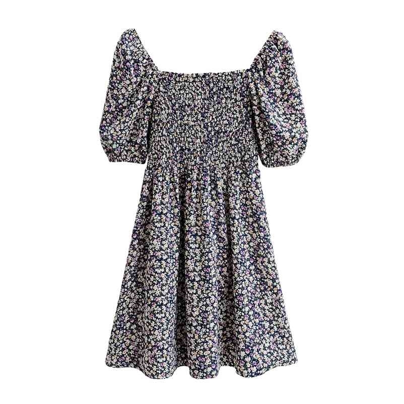 

Summer Women Floral Dresses Sexy Beach Square-Neck Short Sleeve A Line Knee-Length Ladies Clothing Size  M L 210524, Multi