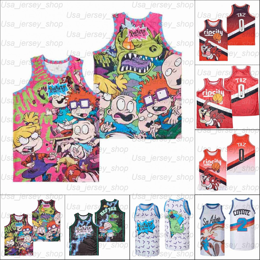 

basketball Jerseys Movie TV the RUGRATS REPTAR BA RIPCITY #0 TAZ RED black whhite