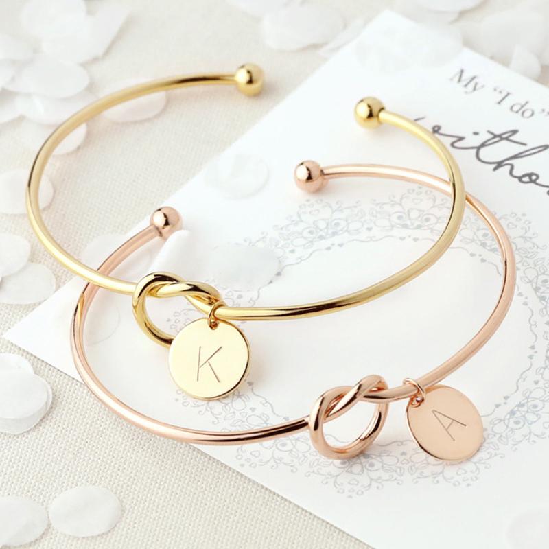 

Fashion Name Female Jewelry Initial Alloy Letter Charm Bracelets For Women Girls Rose Gold Bow-knot Bangles, Golden;silver