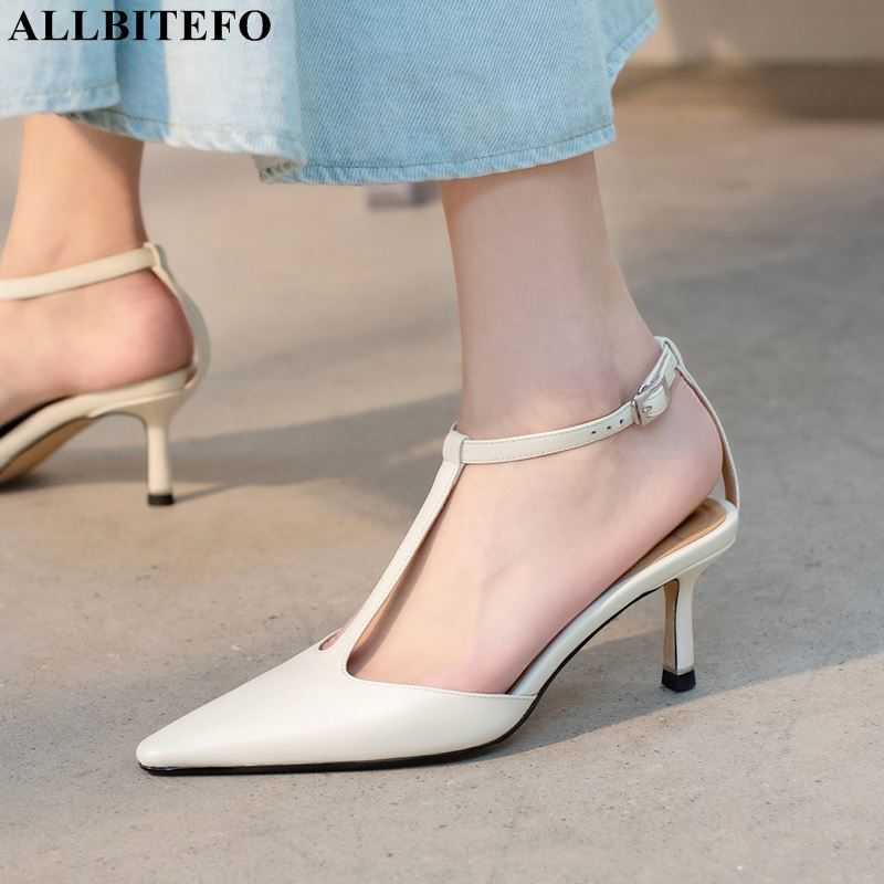 

ALLBITEFO high quality genuine leather t-strap sexy high heels party women shoes summer women sandals des sandales flip flops 210611, As picture