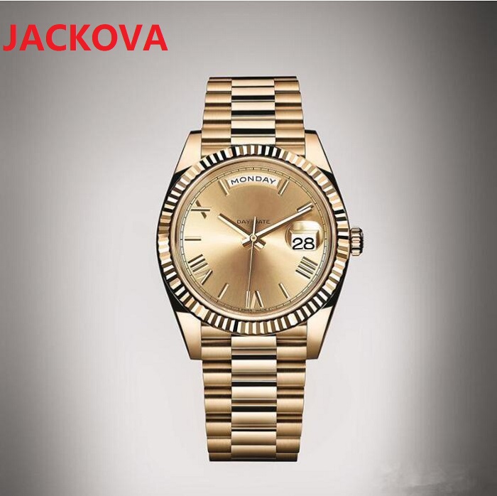 

High Quality Men mechanical automatic watch 41mm Day-date sapphire gold president bracelet fluted bezel luxury mens watches 316L stainless steel strap, As pic