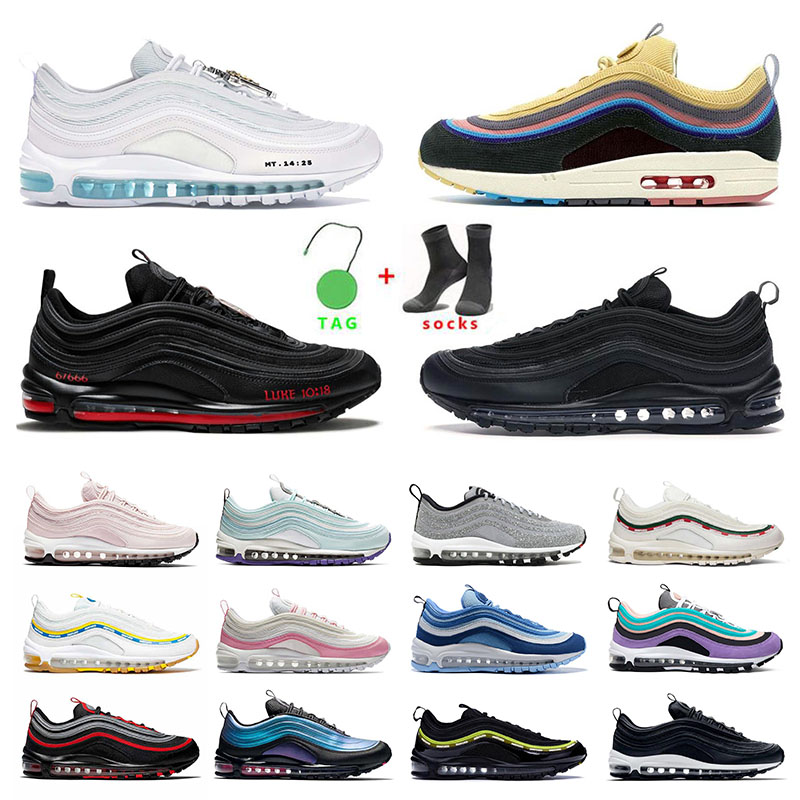 

MX 97 mens running shoes manbasketballshoes womens 97s Black Undefeated Off Sean Wotherspoon MSCHF x INRI Jesus Lil Nas Satan White sports sneakers