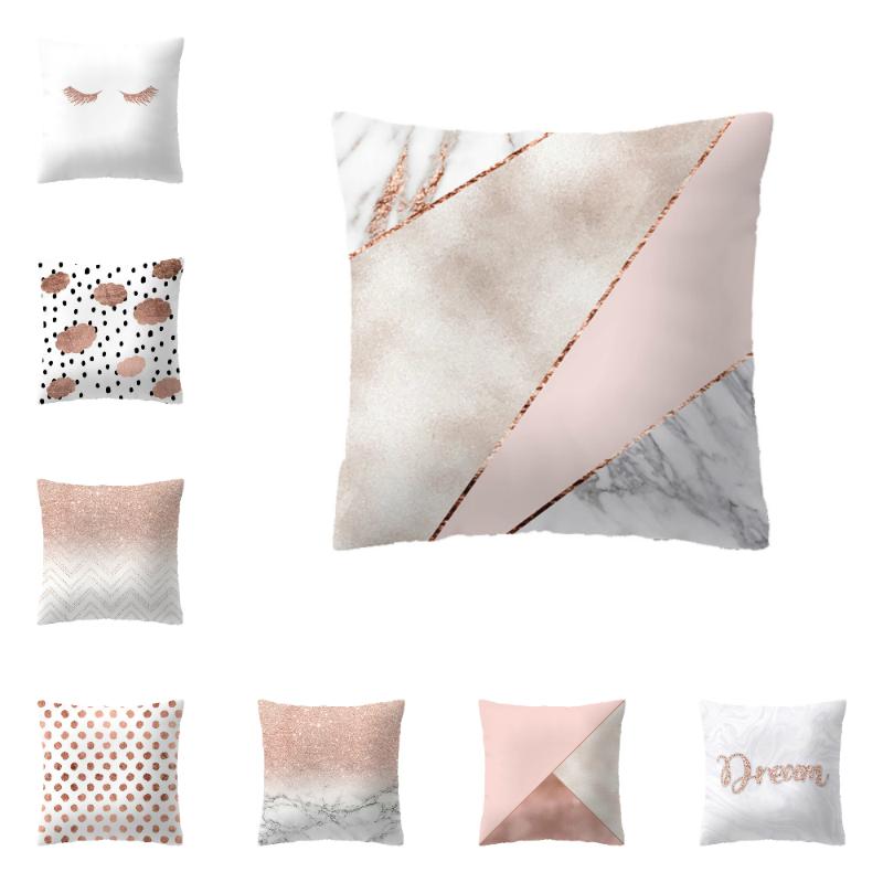 

Cushion/Decorative Pillow 45x45cm Rose Gold Cushion Case Geometry Polyester Cover Pink Decorative Pillowcase Home Office Sofa Car Decor