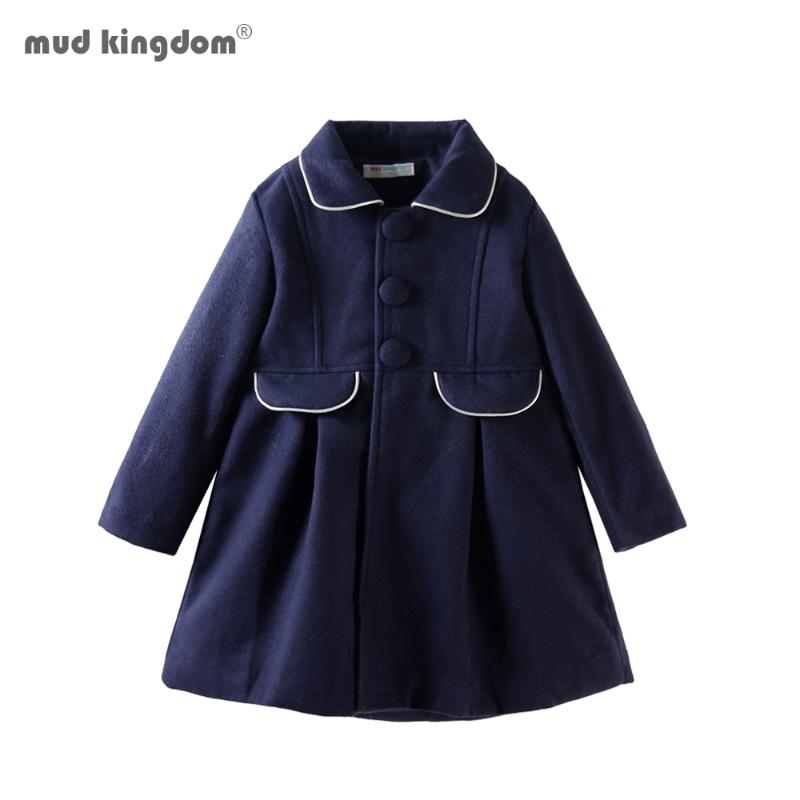 

Sets Mudkingdom Fashion Winter Wool Coat Kids Girl Overcoat Long Single Breasted For Girls Clothes Children Solid Windproof Outerwear, Blue
