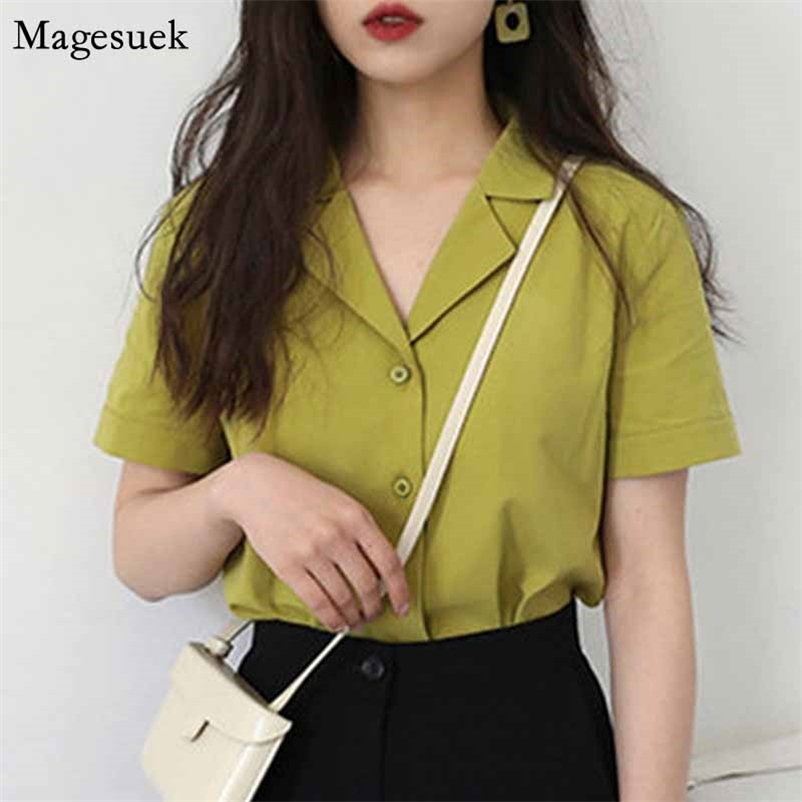

Vintage V Neck Blusas Solid Summer Tops Blouse Women Shirts Simple Fashion Short Sleeve Office Lady Shirt Femininas 10166 210518, Black