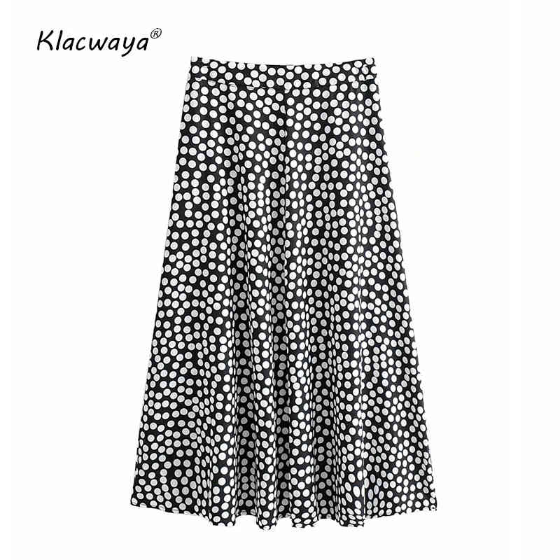 

Women Chic Fashion Polka Dots Print Midi Skirt Vintage Elastic Waist With Lining Female Skirts Faldas Mujer 210521, As picture