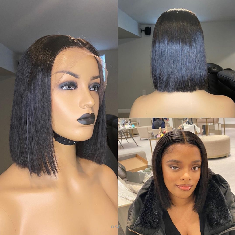 

bob bone straight lace frontal human hair wigs 13x4 1016 inches preplucked natural hairline 4x4 short bob lace closure wig, Natural color