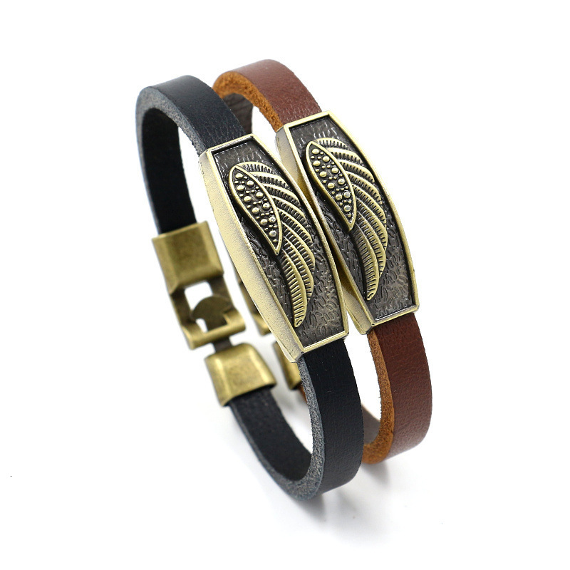

wristbands bracelet punk alloy wings feather leather men's and women's cowhide lovers' hand ornaments beads bangles, Golden;silver