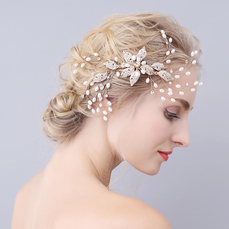

Hair Clips & Barrettes Handmade Rose Gold Silver Color Tiara Bridal Combs For Wedding Accessories Pearls Crystal Flower Headpiece Jewelry, Golden;silver