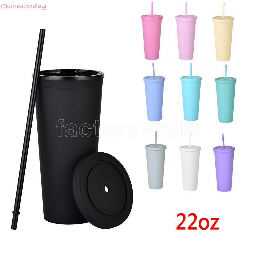 

22OZ TUMBLERS Matte Colored Acrylic Tumblers with Lids and Straws Double Wall Plastic Resuable Cup Tumblers Sea shipping