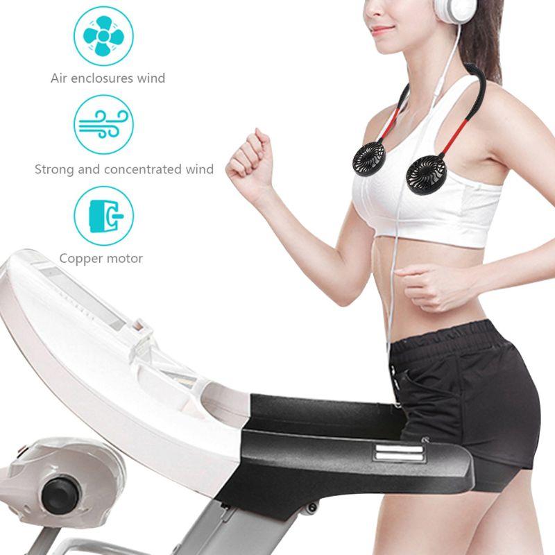 

Summer Hands-free Lazy Neck Band Hanging USB Rechargeable Sports Dual Fan Mini Air Cooler Portable 3 Speeds Large Battery Electric Fans