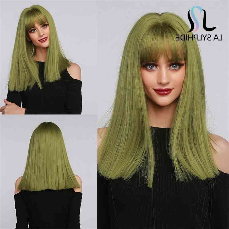 

Sylphide Synthetic Wig La Medium Long Dark Green Hair with Bangs for Black White Woman Halloween Cosplay Party Club Wigs, Lc6051 wig