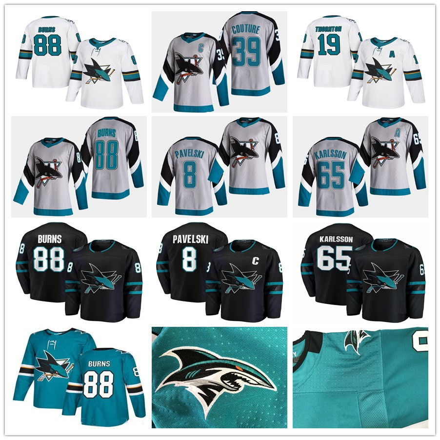 

Mens Reverse San Jose Sharks Hockey Jersey Erik Karlsson 65 Brent Burns 88 Joe Thornton Pavelski Logan Couture Evander Kane Teal Green White Black