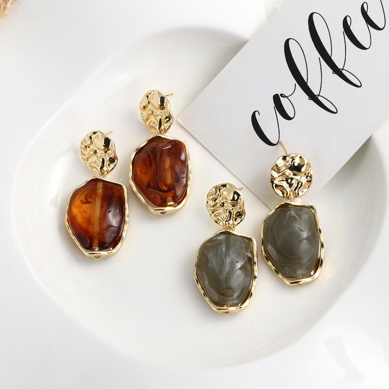 

Dangle & Chandelier AENSOA 2021 Korea Grey Brown Acrylic Geometric Drop Earrings For Women Girls Party Retro Metal Earring Travel Jewelry Gi, Silver
