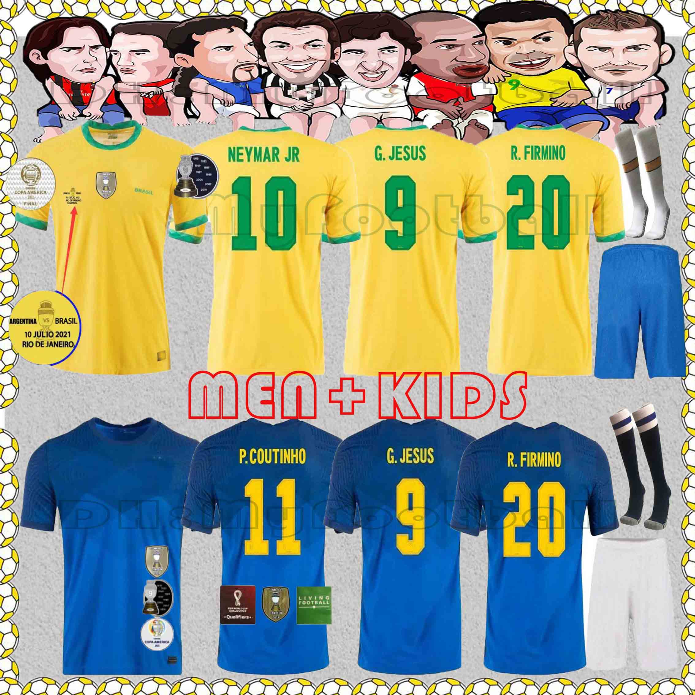 

2021 Camiseta de futbol PAQUETA NERES COUTINHO bRAZILS football shirt FIRMINO JESUS soccer jersey MARCELO PELE brasil 20 21 maillot foot, Blue