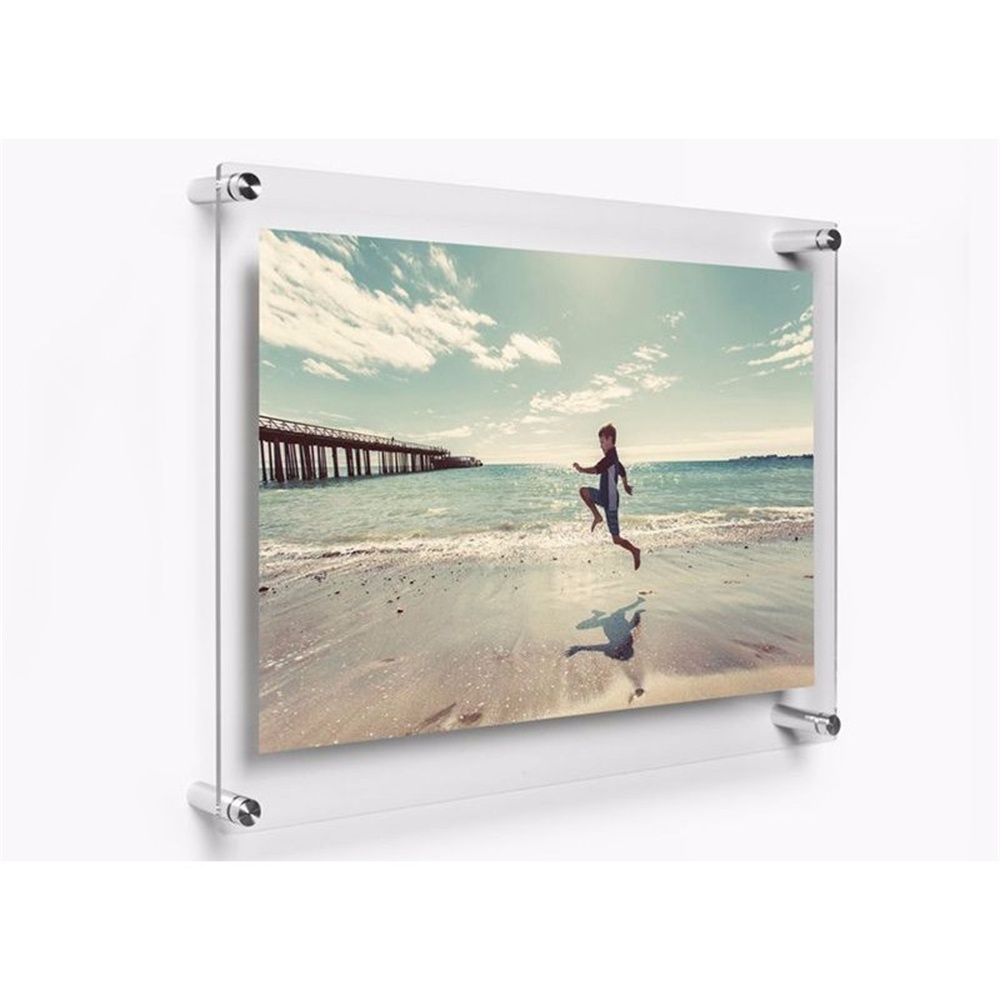 Acrylic Poster Frame Set A4 Floating Acrylic Wall Frame With Silver Stand Off Caps-image-754507627