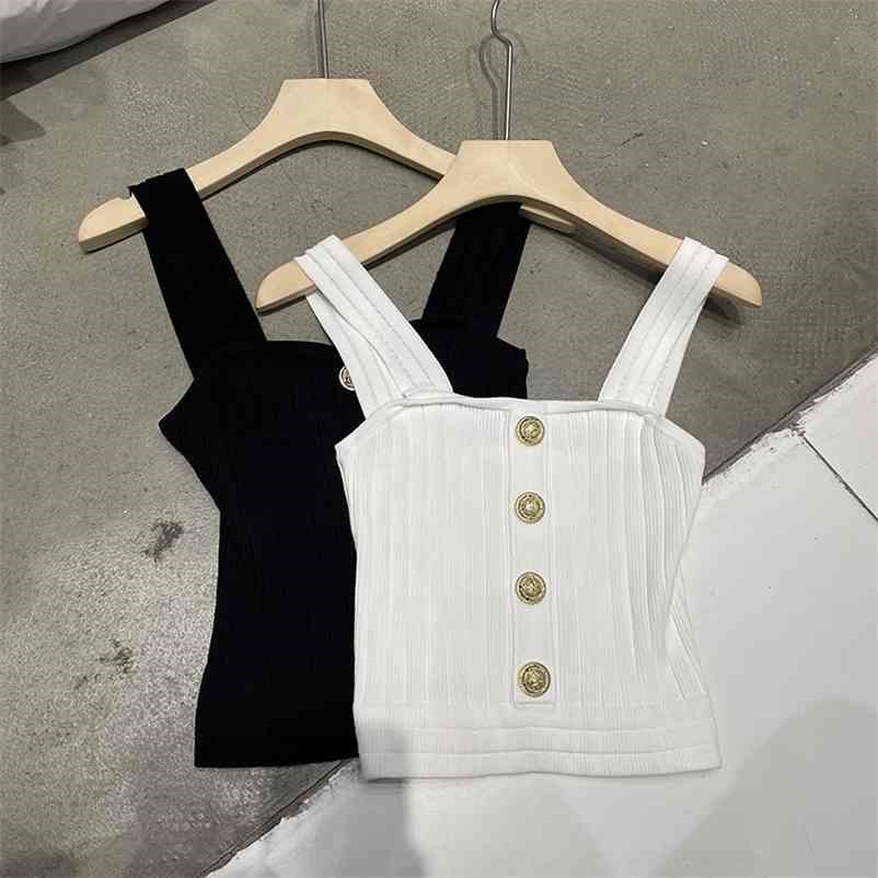 

Women Elastic Knitted Rivet Suspender Bottomed Vest Sexy Solid Color Slim Fashion Spring Summer 11B141 210525, White