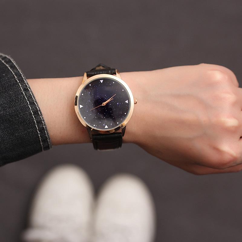 

Wristwatches Luxury Sky Star Men Watch Leather Strap Fashion Casual Black Watches No Number Quartz Clock Zegarek Damski, Box