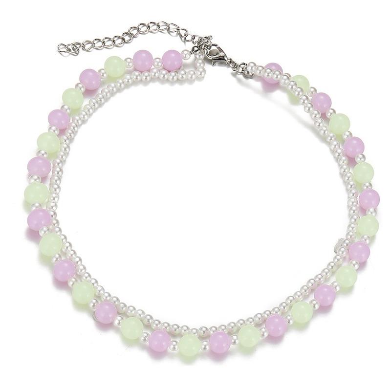 

Chains Card Dragon Color Purple Green Rice Bead Necklace Creative Double Pearl Beaded Clavicle Chain Female, Silver