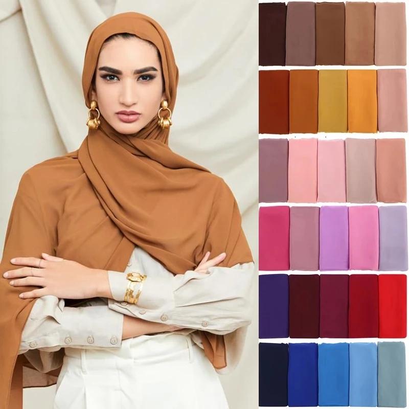

Plain Chiffon Hijab Scarf Shawl Islamic Muslim Veil Scarves Headband for Women Breathable Headscarf 2021 Fashion Turban Headwrap