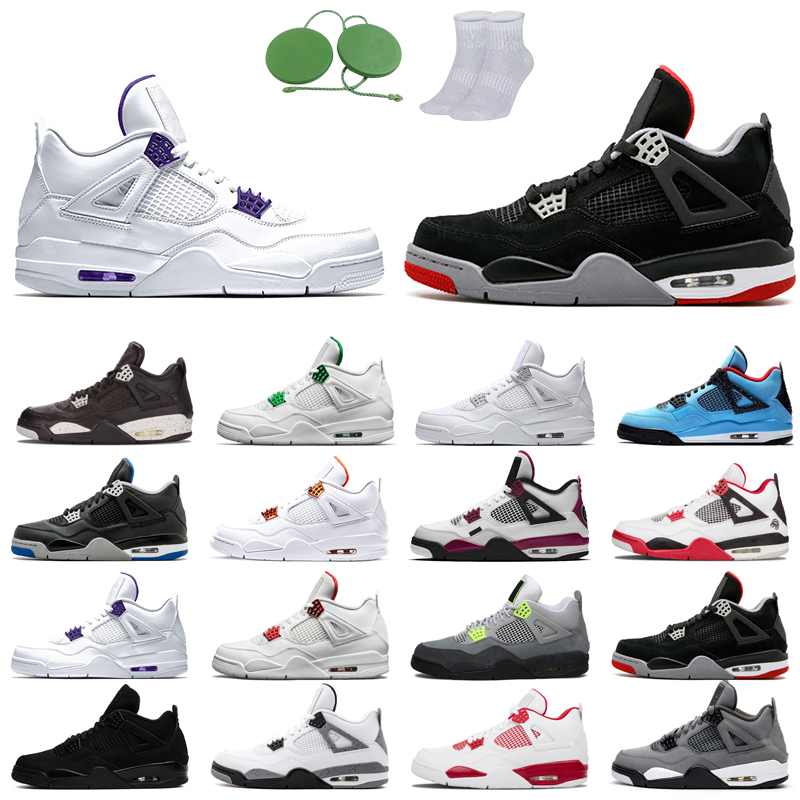 

4s man basketball shoes cool fashion color Black Cat court purple University Red Neon bred Motorsport orange metallic dark White Cement Grey Fire oreo Pine Sport