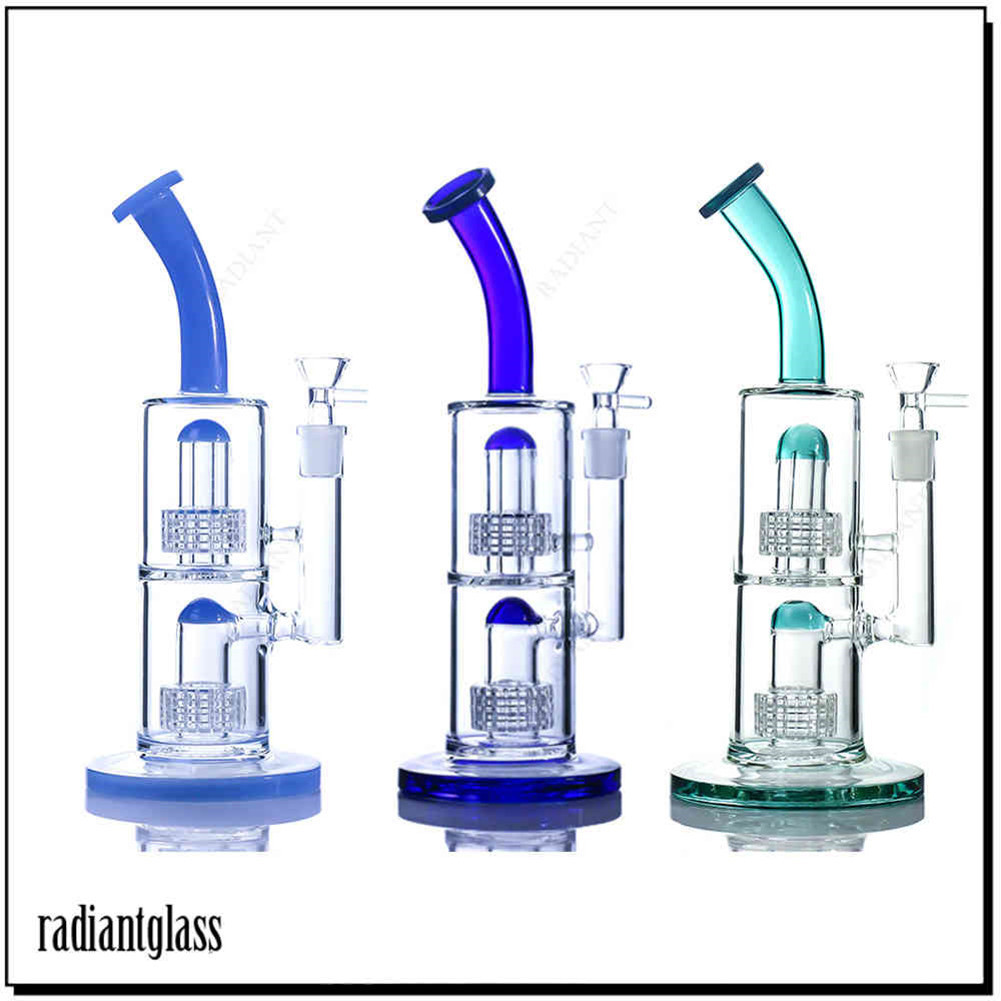

Newest Water Glass Bong Dab Rigs 11Inch Hookahs Oil Rig Double Chamber Matrix Perc Bent Neck 14mm Female Joint Bubbler Water Pipes