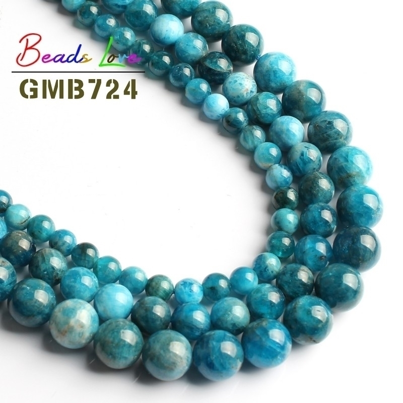 

Natural A+ Blue Apatite Round Loose Smooth Beads for Jewelry Making Pick Size 6/8/10MM 15 Inches DIY Bracelet Necklace Jewellery