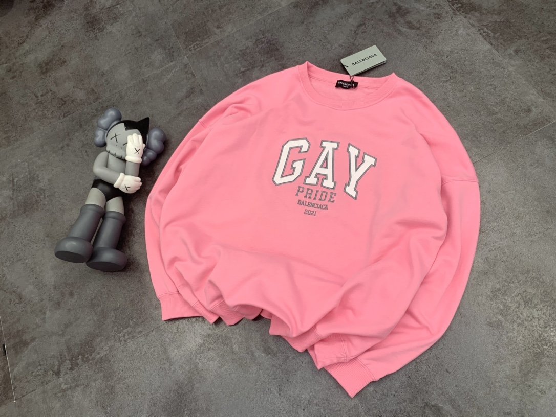 

21FW PINK Hoodies BÀLÈNCIÀGÀ GAY PRIDE embroidery Hooded Sweatshirt Couple Casual Street Outdoor Men Women sweatshirts top quality, Black
