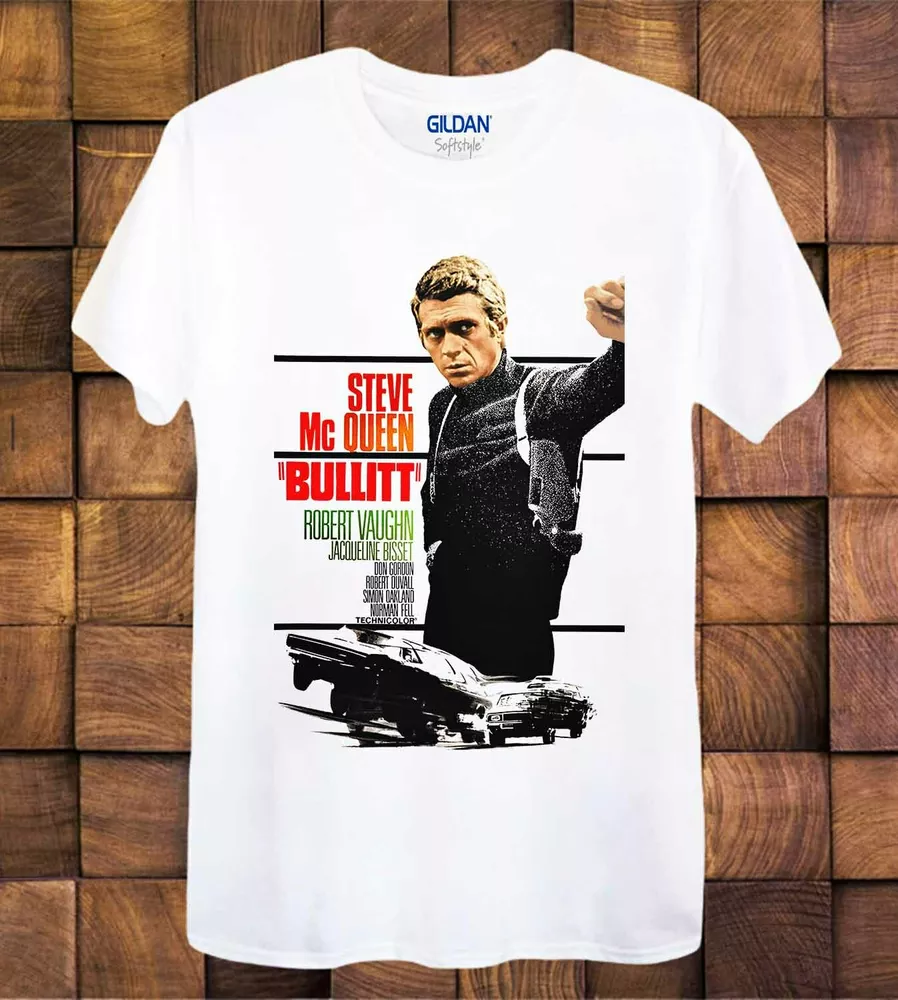 

Bullitt Steve McQueen T Shirt Classic Action Film Ladies /Unisex Tee Top 332, White;black