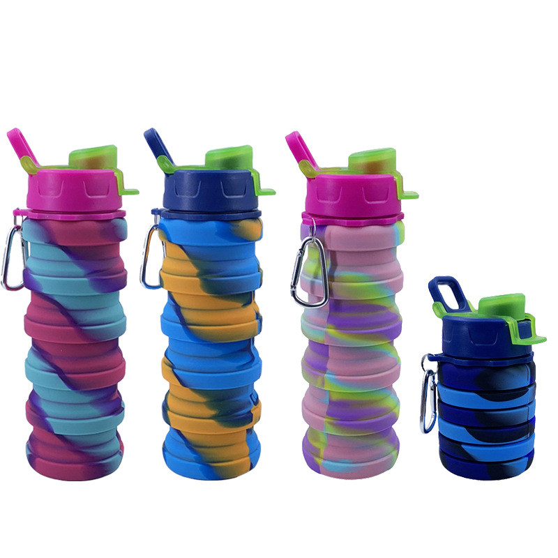 

Collapsible Water Bottle Reuseable BPA Mugs Free Silicone Foldable Sports Bottles For Travel Gym Camping Hiking With Leak Proof Lids 500ml 17oz FHL338-WY1656, As picture