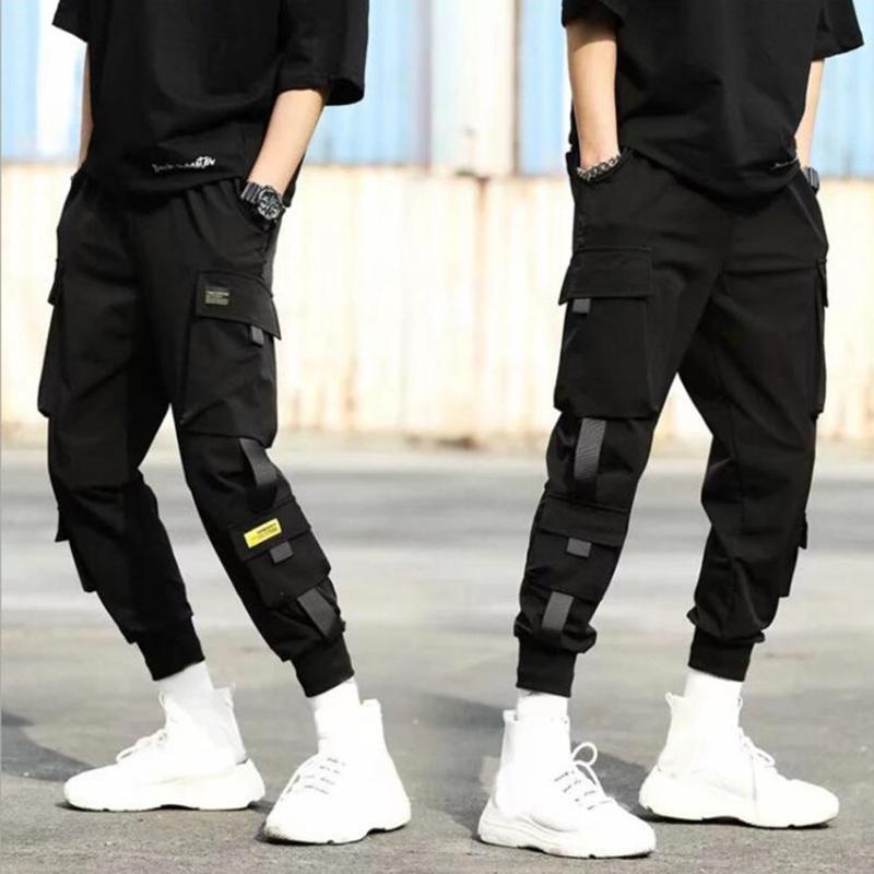 

Men's Pants Casual Men Breathable Ankle Tie Pocket Drawstring Cargo Ninth Trousers, Black