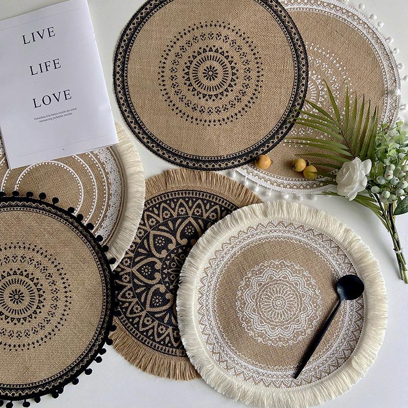 

Mats & Pads Round Woven Table Placemat Retro Jute Heat Insulation Restaurant Home Decoration Dessert Pan Dining Mat Coffee Cup