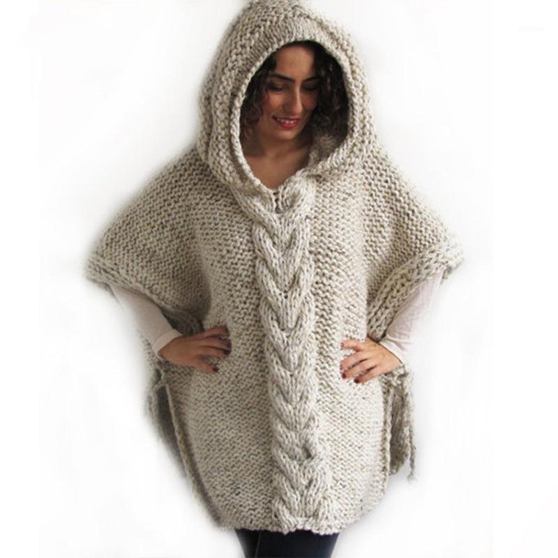 

Women' Sweaters European And American Autumn Winter Loose Knitted Hooded Top Keeps Warm Comfortable Long Sleeve Woman Clothes, Creamy-white