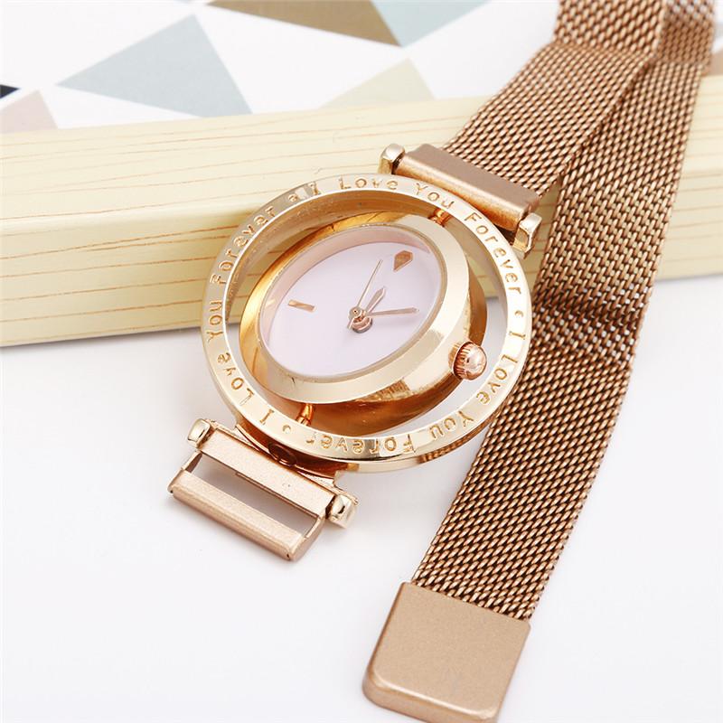

Wristwatches WJ-8911 Luxury Creative Rotating Gold Dial Women Watches Fashion Magnetic Watch For Female Simple Letter Quartz Wristwatch Relo, Brown