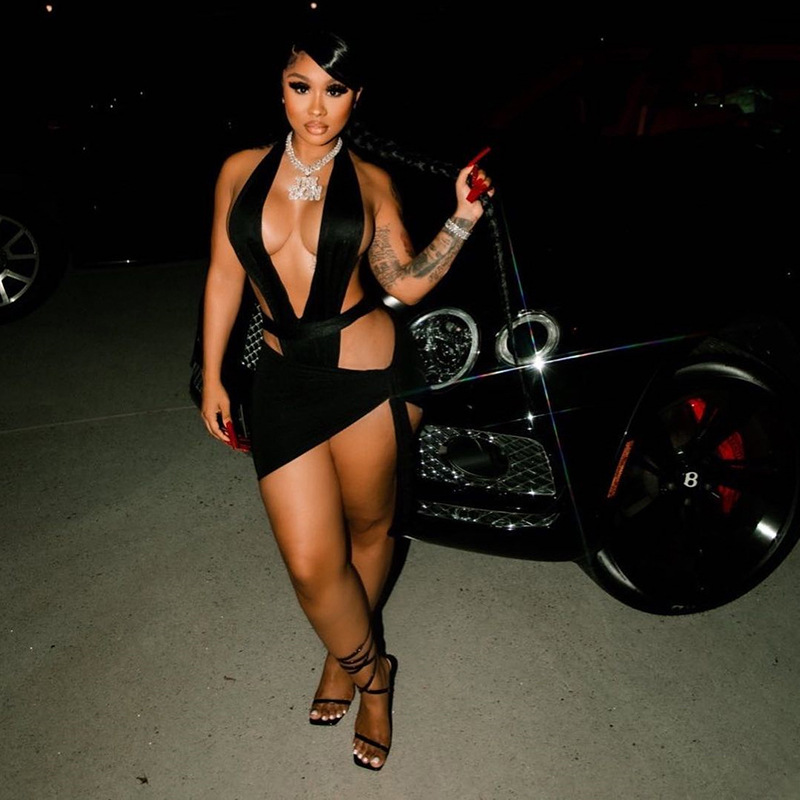 Sibybo Two Piece Set Sexy Bodycon Dress Women Sleeveless Halter Bodysuit Short Dresses Female Summer Cleavage Party Vestidos-image-672885119