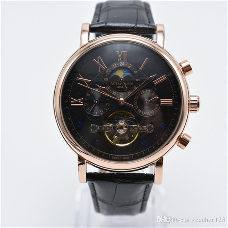 

2021 PH- New Luxury automatic movement high quality golden black leather band mens watches sport men watch sapphire relogios masculinos, Slivery;brown
