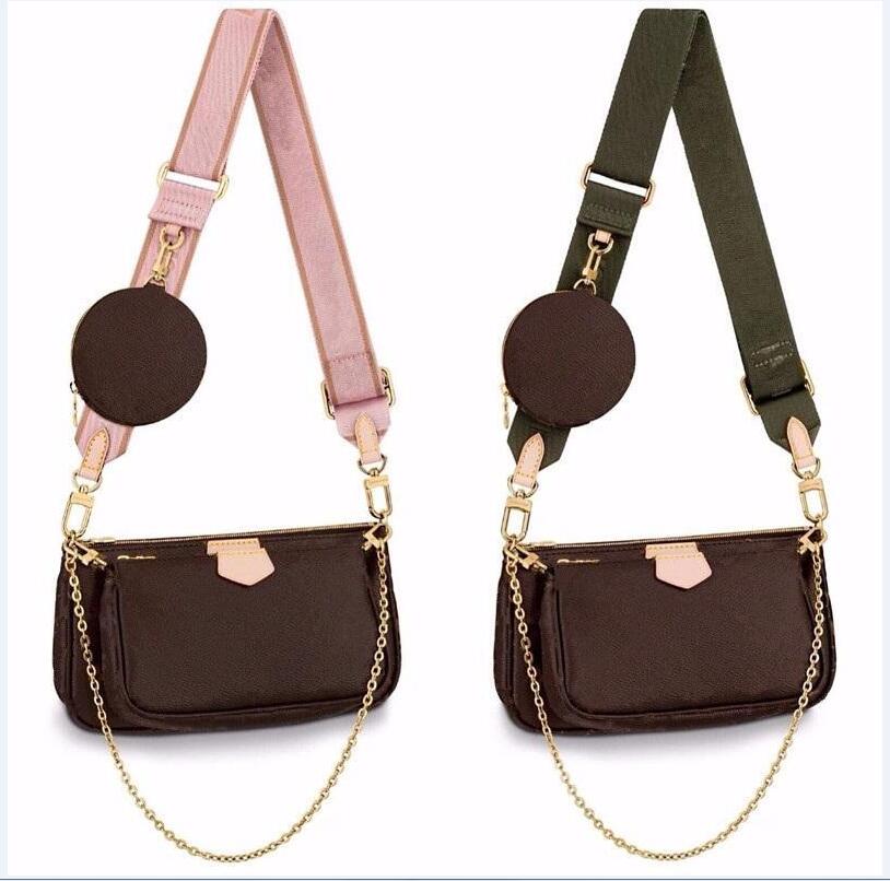 

High quality Genuine leather Shopping Bags Women Favorite 3pcs Handbags Multi Pochette Accessories Purses Brown Flower Mini Cross body Bag Shoulder, Extra freight
