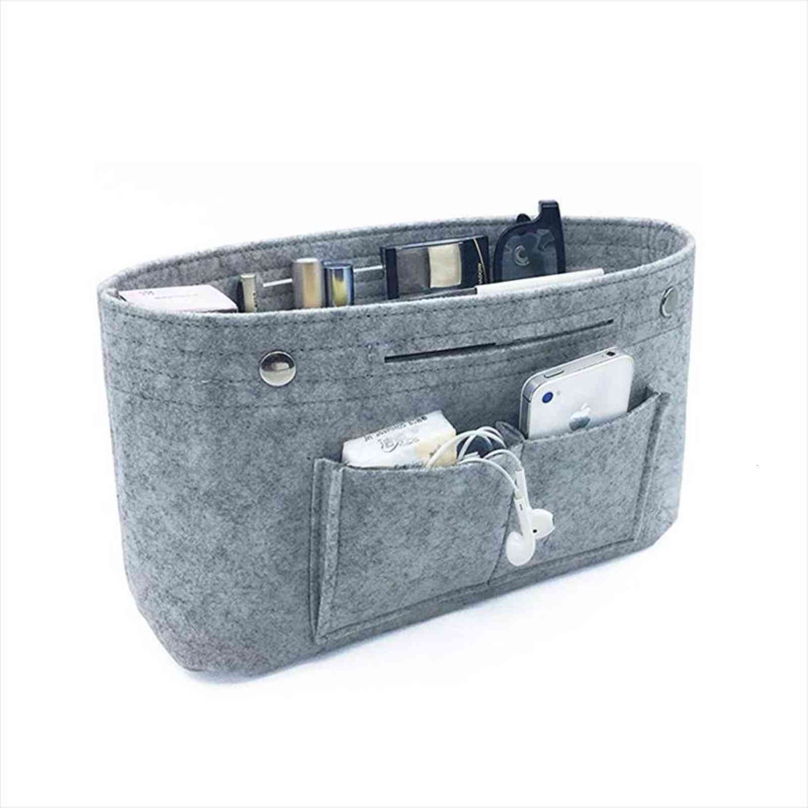 

makeup storage organizer,felt cloth cosmetic bag insert multi pockets fits in handbag toiletry for travel organizer